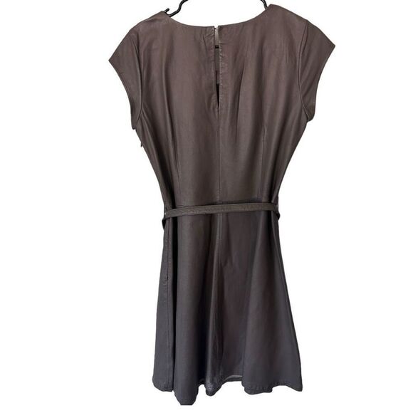 Joie Cap Sleeve Belted Kristalyn Leather Fit & Flare Mini Dress Taupe Large - Picture 7 of 11